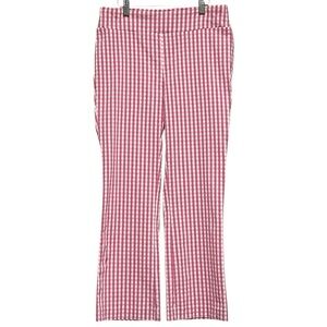 J. McLaughlin Masie Pant in Pink & White Gingham Print Preppy Pull On Size 8